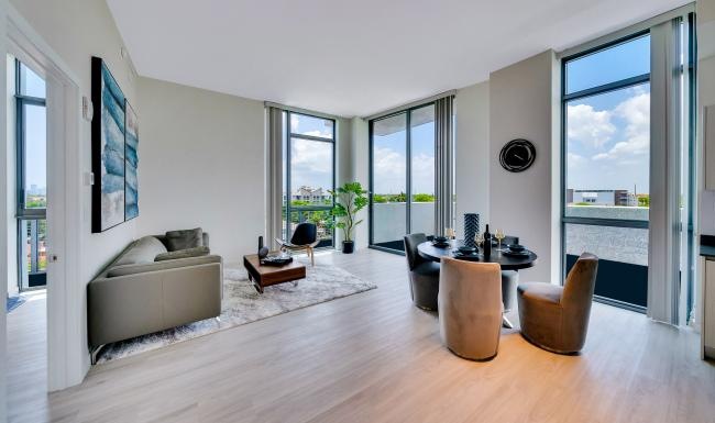a living room with a large window